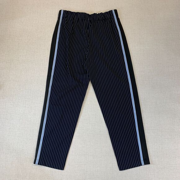 BCBGMaxazria Drawstring Jogger Pants Women L Large Navy PinStripe Tuxedo Pull On - Picture 4 of 14